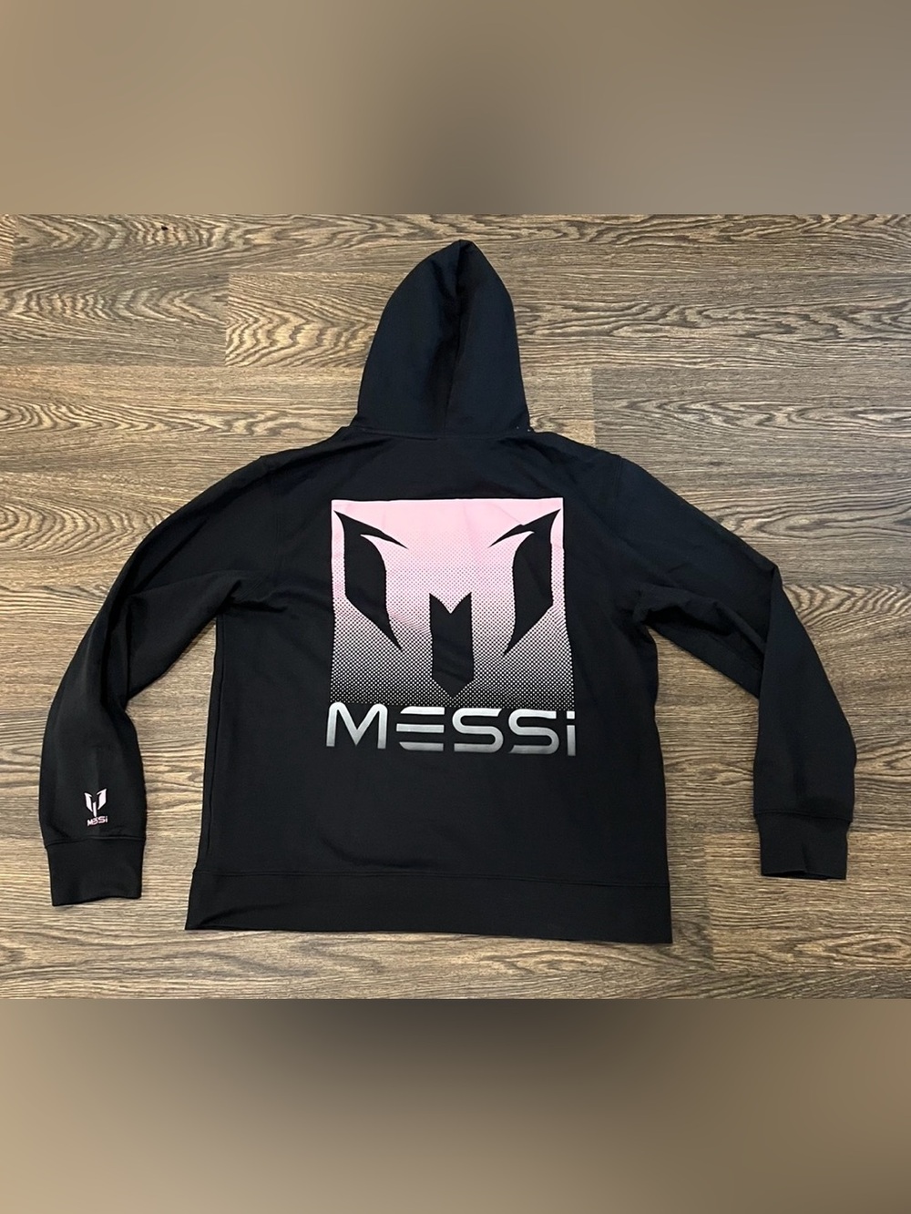 Black Hoodie with Pink Gradient Messi Logo
